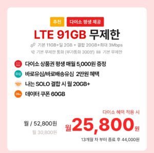 LTE 91GB 무제한 요금제