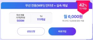 무선 전용(WiFi) 인터넷 + 실속 채널 (111채널)